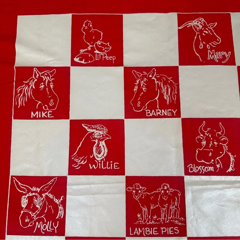 Vintage Scarf Red White bandanna‎ neck scarf bag farm animal country